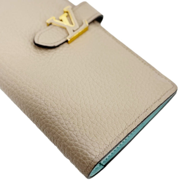 LOUIS VUITTON Grained Taurillon Leather Vertical Wallet Galet Beige