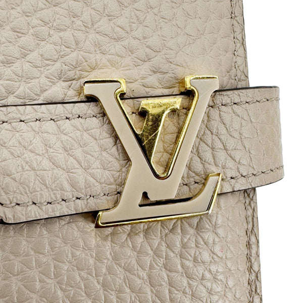 LOUIS VUITTON Grained Taurillon Leather Vertical Wallet Galet Beige