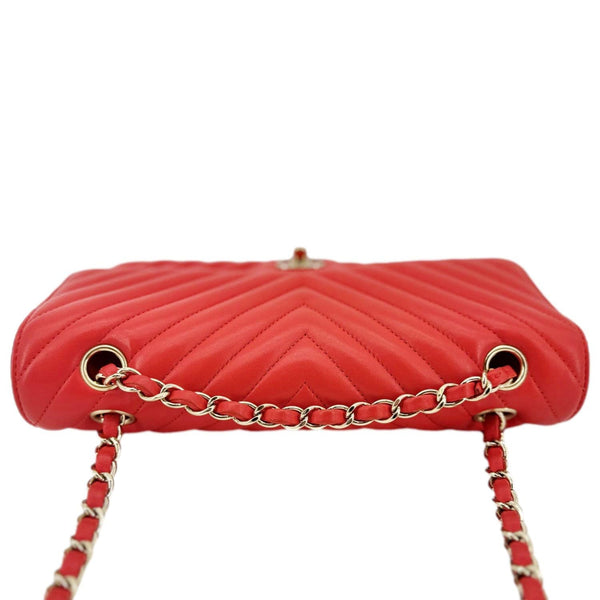 CHANEL Classic Double Flap Medium Chevron Leather Shoulder Bag Orange