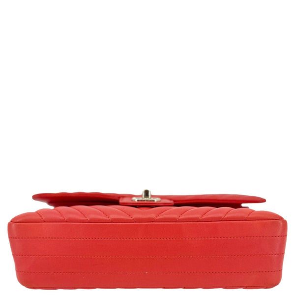 CHANEL Classic Double Flap Medium Chevron Leather Shoulder Bag Orange