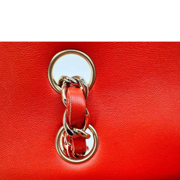 CHANEL Classic Double Flap Medium Chevron Leather Shoulder Bag Orange