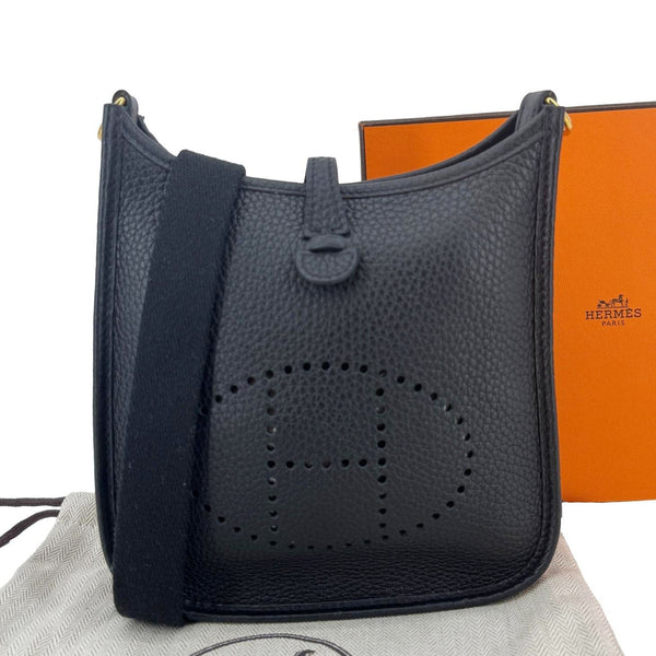 HERMES Evelyne TPM 16 Amazone Clemence Leather Crossbody Bag Black