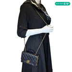 CHANEL Plate Flap Mini Quilted Lambskin Leather Top Handle Crossbody Bag Black