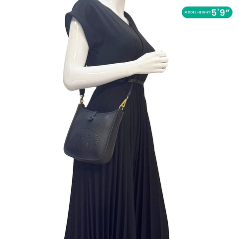 HERMES Evelyne TPM 16 Amazone Clemence Leather Crossbody Bag Black
