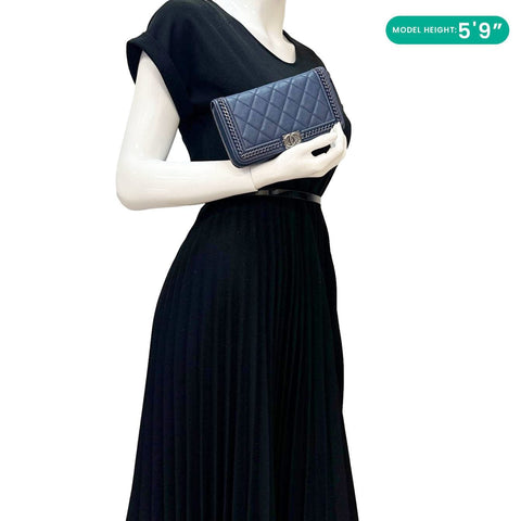 CHANEL Boy Quilted Calfskin Leather Zip Around Wallet Blue