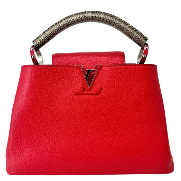 LOUIS VUITTON Capucines BB Python Handle Leather Satchel Shoulder Bag Red