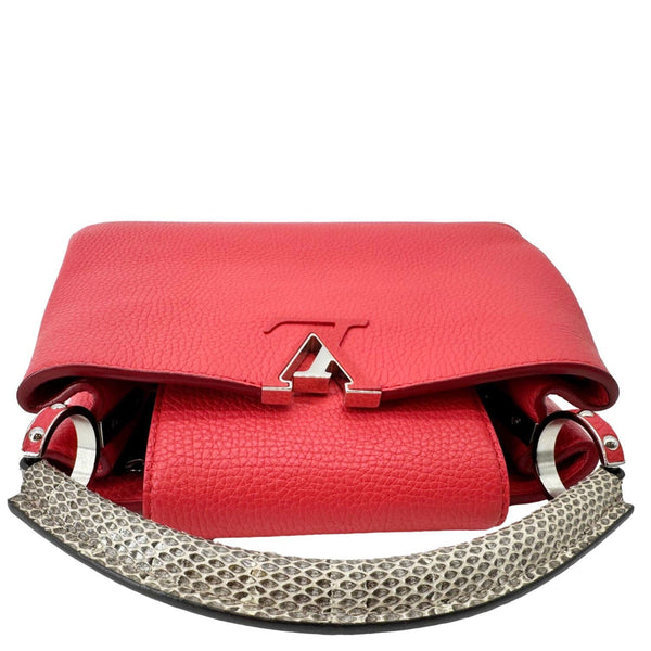 LOUIS VUITTON Capucines BB Python Handle Leather Satchel Shoulder Bag Red