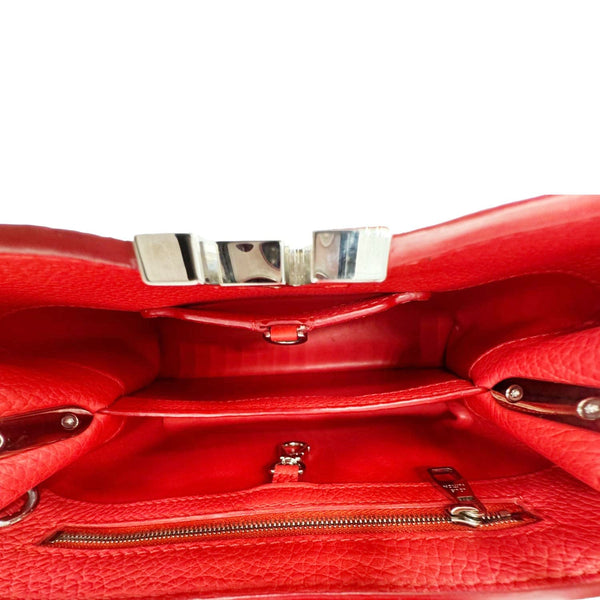 LOUIS VUITTON Capucines BB Python Handle Leather Satchel Shoulder Bag Red