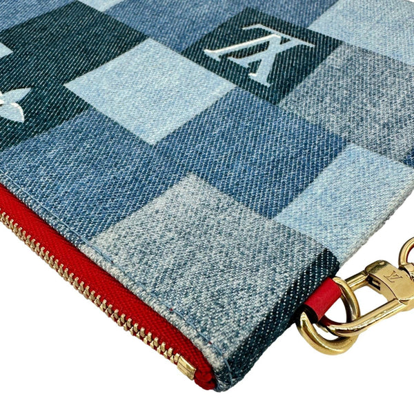 LOUIS VUITTON City Denim Wristlet Pouch Blue Rouge