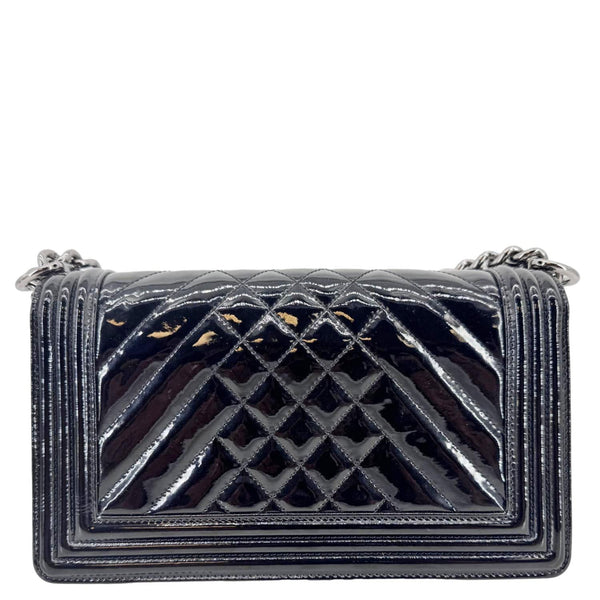CHANEL Boy Flap Medium Chevron Patent Leather Crossbody Bag Black