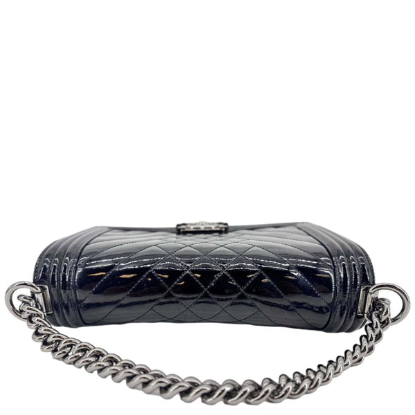 CHANEL Boy Flap Medium Chevron Patent Leather Crossbody Bag Black