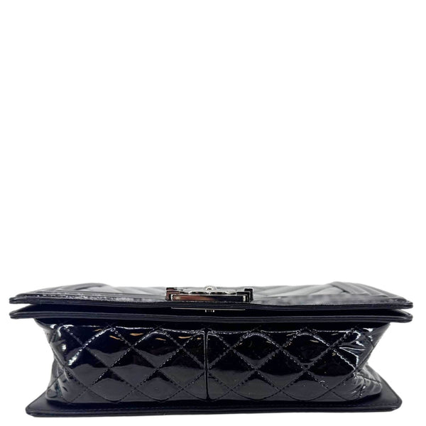 CHANEL Boy Flap Medium Chevron Patent Leather Crossbody Bag Black