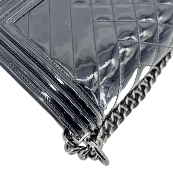 CHANEL Boy Flap Medium Chevron Patent Leather Crossbody Bag Black