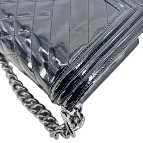 CHANEL Boy Flap Medium Chevron Patent Leather Crossbody Bag Black