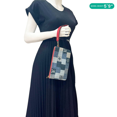 LOUIS VUITTON City Denim Wristlet Pouch Blue Rouge