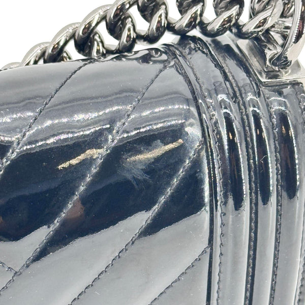 CHANEL Boy Flap Medium Chevron Patent Leather Crossbody Bag Black