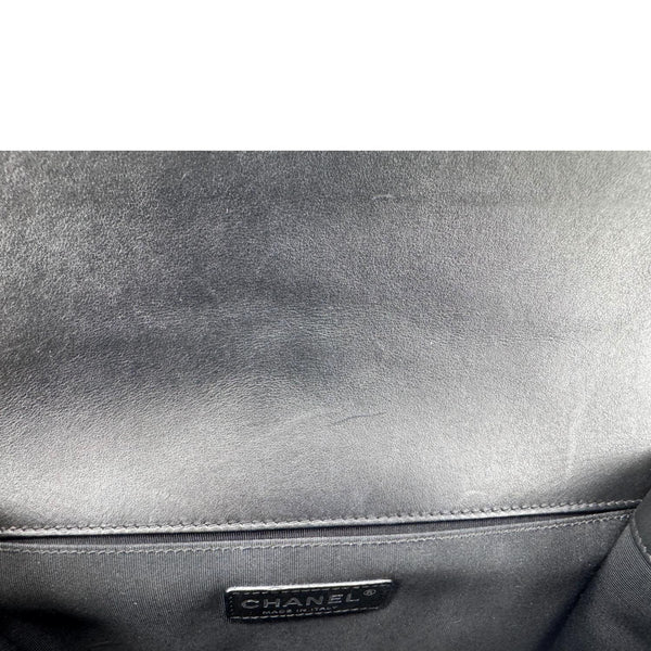 CHANEL Boy Flap Medium Chevron Patent Leather Crossbody Bag Black