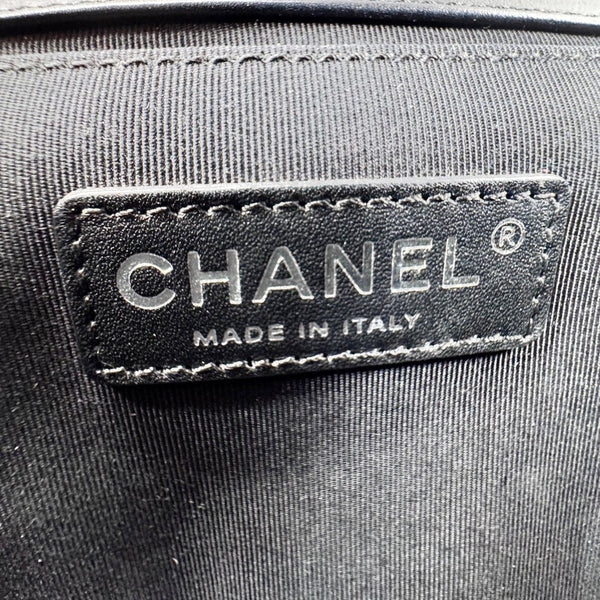 CHANEL Boy Flap Medium Chevron Patent Leather Crossbody Bag Black