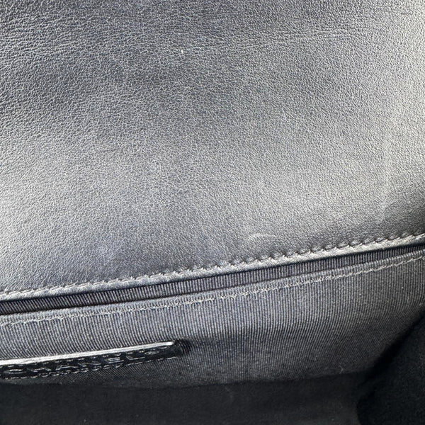 CHANEL Boy Flap Medium Chevron Patent Leather Crossbody Bag Black