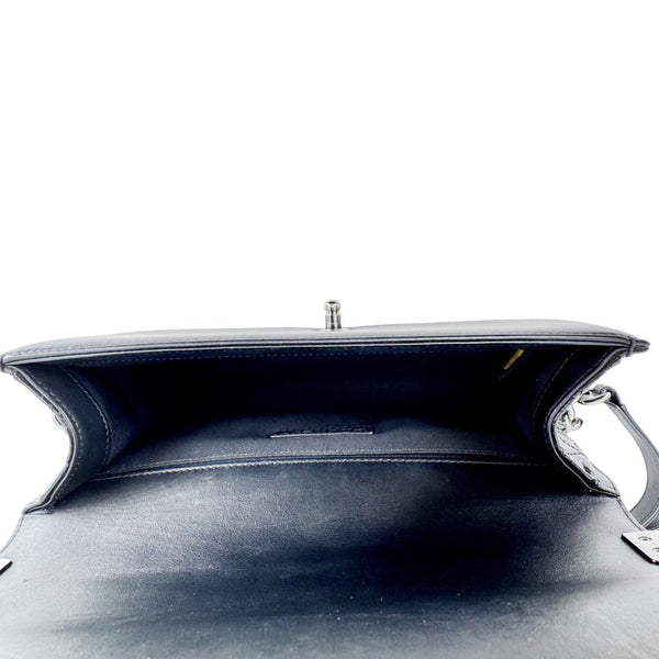 CHANEL Boy Flap Medium Chevron Patent Leather Crossbody Bag Black