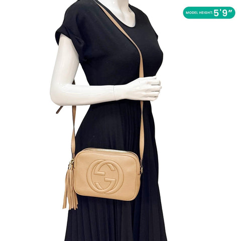 GUCCI Soho Disco Leather Camera Crossbody Bag Beige 308864