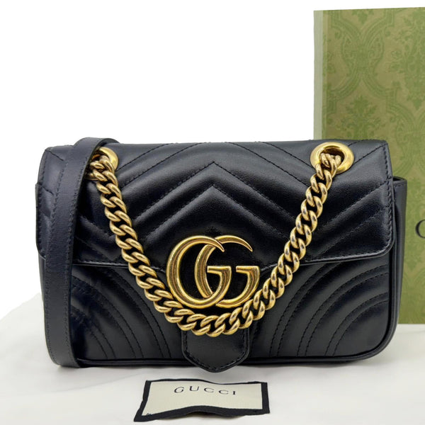GUCCI Marmont Matelasse Mini Leather Crossbody Bag Black 446744