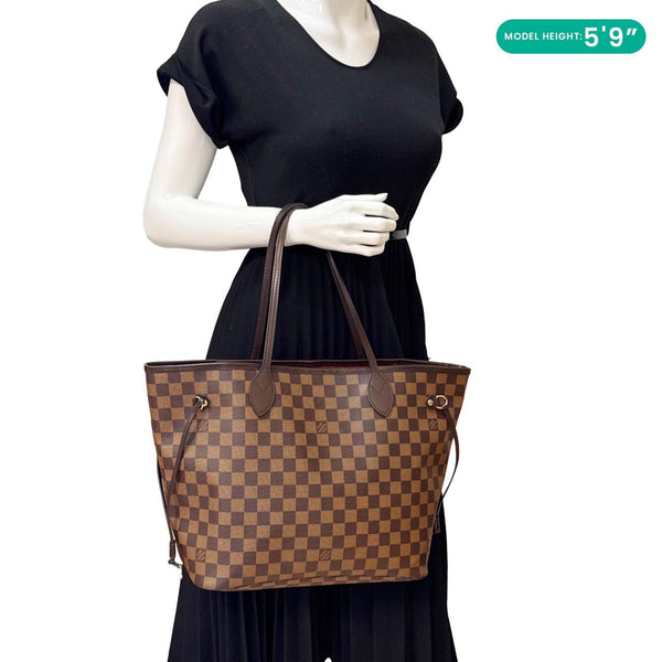 LOUIS VUITTON Neverfull MM Damier Ebene Shoulder Bag Brown