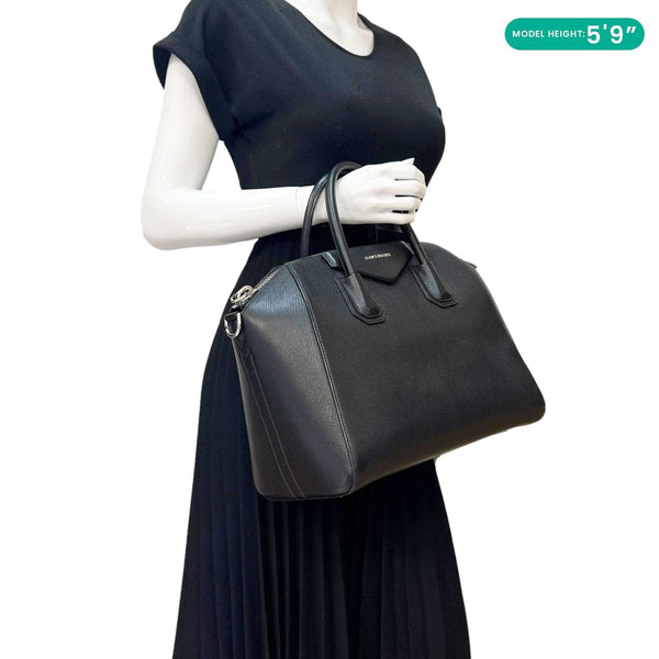 GIVENCHY Antigona Leather Satchel Shoulder Bag Black