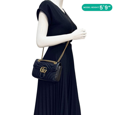 GUCCI Marmont Matelasse Mini Leather Crossbody Bag Black 446744