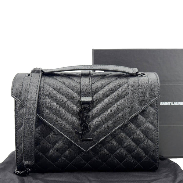YVES SAINT LAURENT Envelope Medium Grain De Poudre Leather Shoulder Bag Black