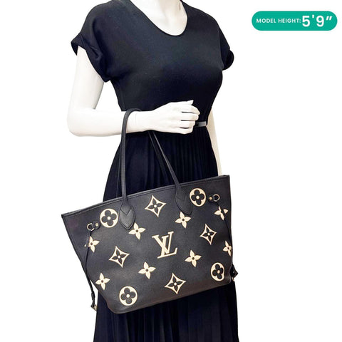 LOUIS VUITTON Neverfull MM Monogram Empreinte Leather Shoulder Bag Bicolor