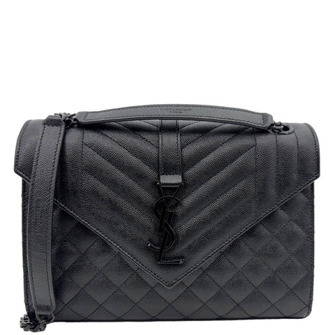 YVES SAINT LAURENT Envelope Medium Grain De Poudre Leather Shoulder Bag Black