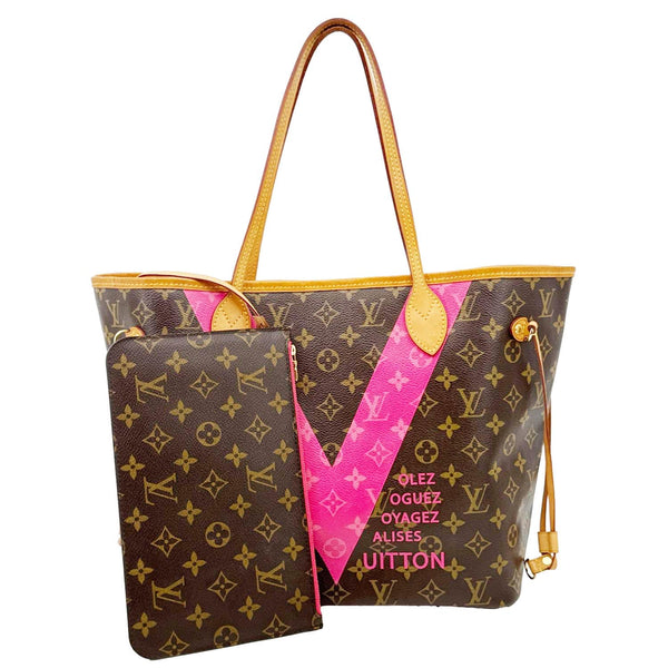 LOUIS VUITTON Neverfull MM V Monogram Canvas Tote Bag Brown