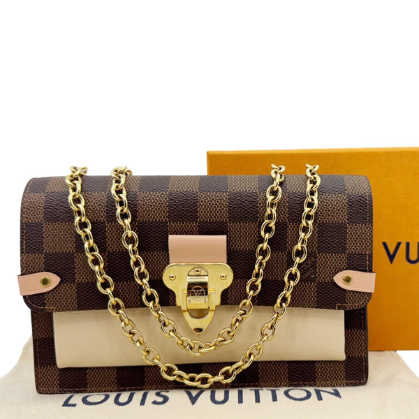 LOUIS VUITTON Vavin Chain Wallet Damier Ebene Crossbody Bag Creme Beige