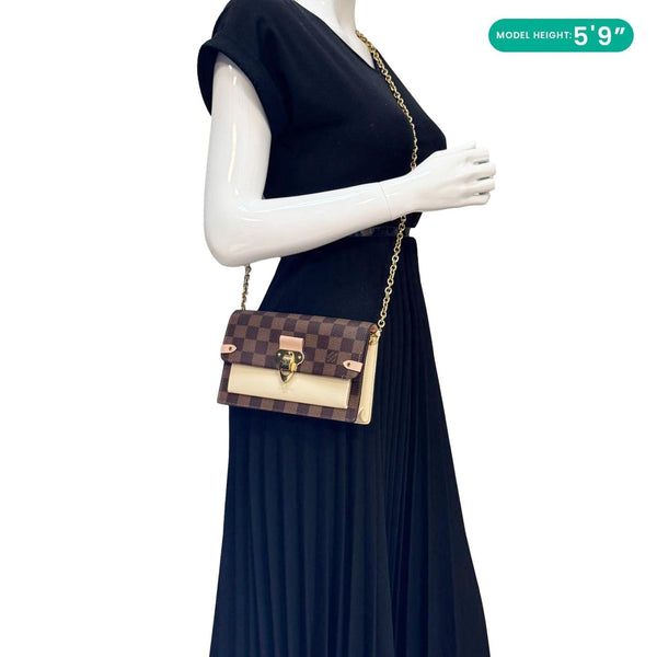 LOUIS VUITTON Vavin Chain Wallet Damier Ebene Crossbody Bag Creme Beige