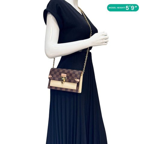 LOUIS VUITTON Vavin Chain Wallet Damier Ebene Crossbody Bag Creme Beige