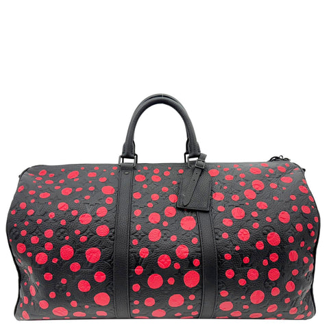 LOUIS VUITTON x Yayoi Kusama Keepall 50 Bandouliere Taurillon Monogram Travel Bag Black