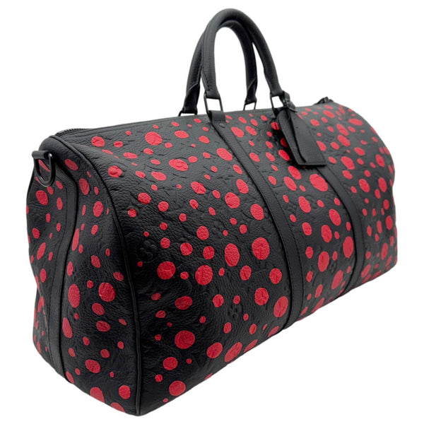 LOUIS VUITTON x Yayoi Kusama Keepall 50 Bandouliere Taurillon Monogram Travel Bag Black