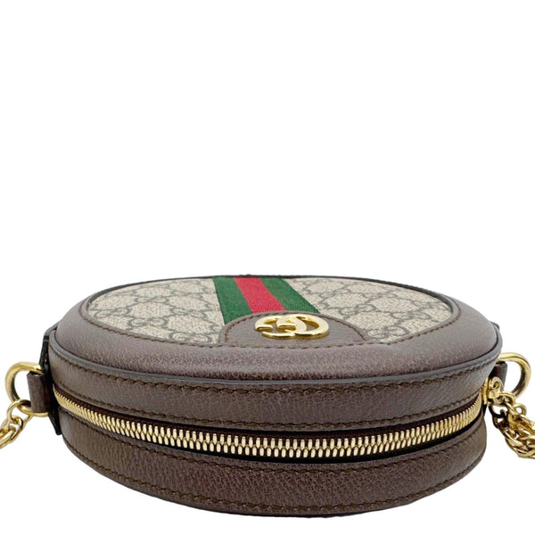 GUCCI Ophidia Mini GG Round Supreme Monogram Web Crossbody Bag Beige 550618