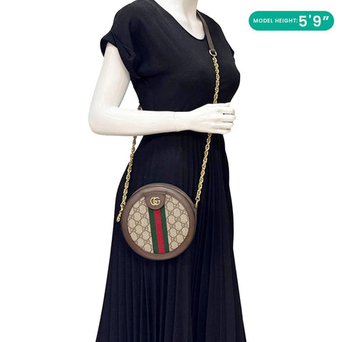 GUCCI Ophidia Mini GG Round Supreme Monogram Web Crossbody Bag Beige 550618