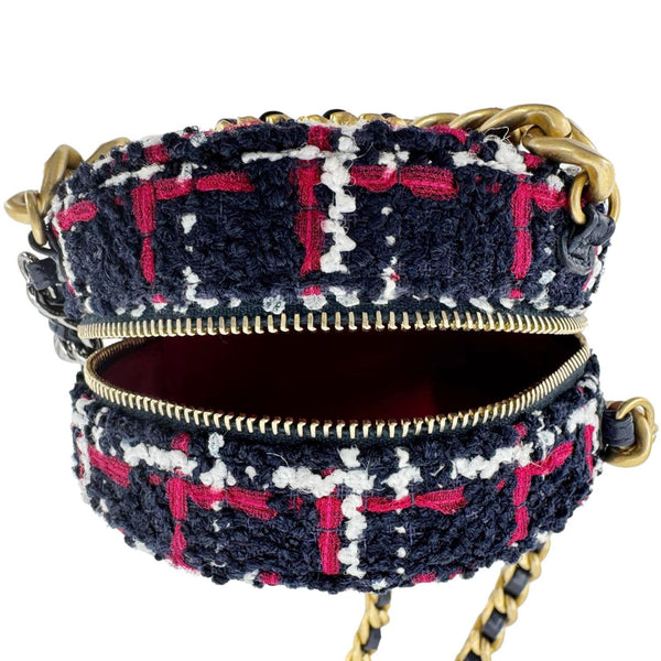 CHANEL 19 Round Tweed Chain Crossbody Bag Multicolor