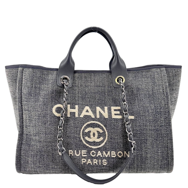 CHANEL Deauville Canvas Shopping Tote Bag Gray