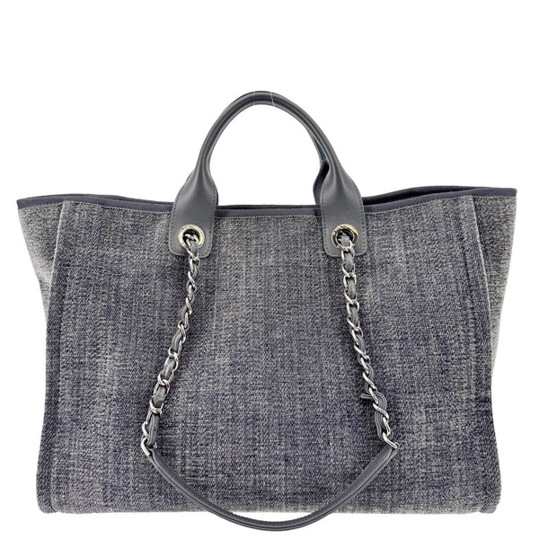 CHANEL Deauville Canvas Shopping Tote Bag Gray