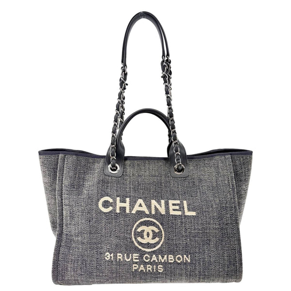 CHANEL Deauville Canvas Shopping Tote Bag Gray