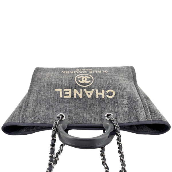 CHANEL Deauville Canvas Shopping Tote Bag Gray