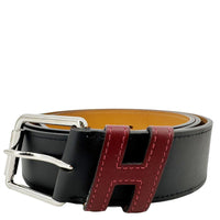 HERMES H Logo Leather Belt Black Size 110
