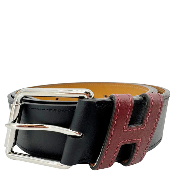 HERMES H Logo Leather Belt Black Size 110