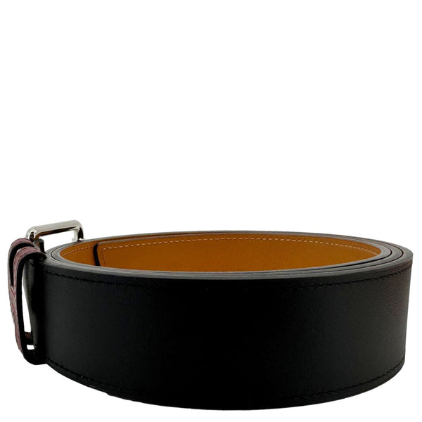 HERMES H Logo Leather Belt Black Size 110