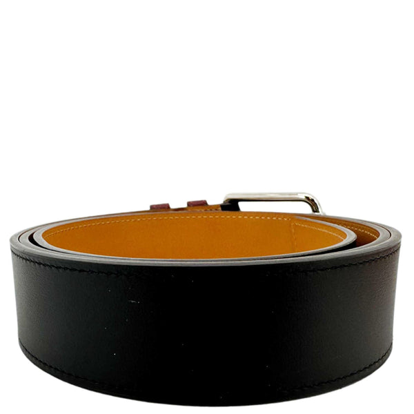 HERMES H Logo Leather Belt Black Size 110