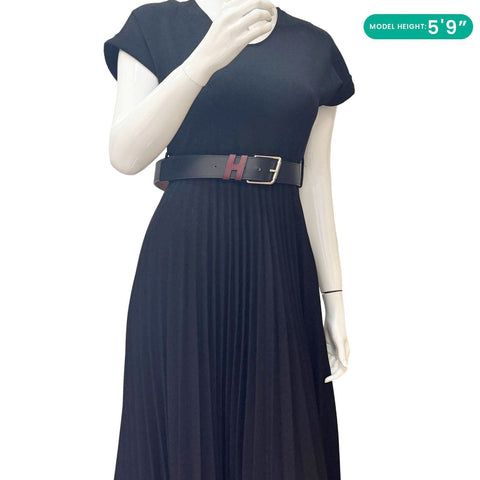 HERMES H Logo Leather Belt Black Size 110